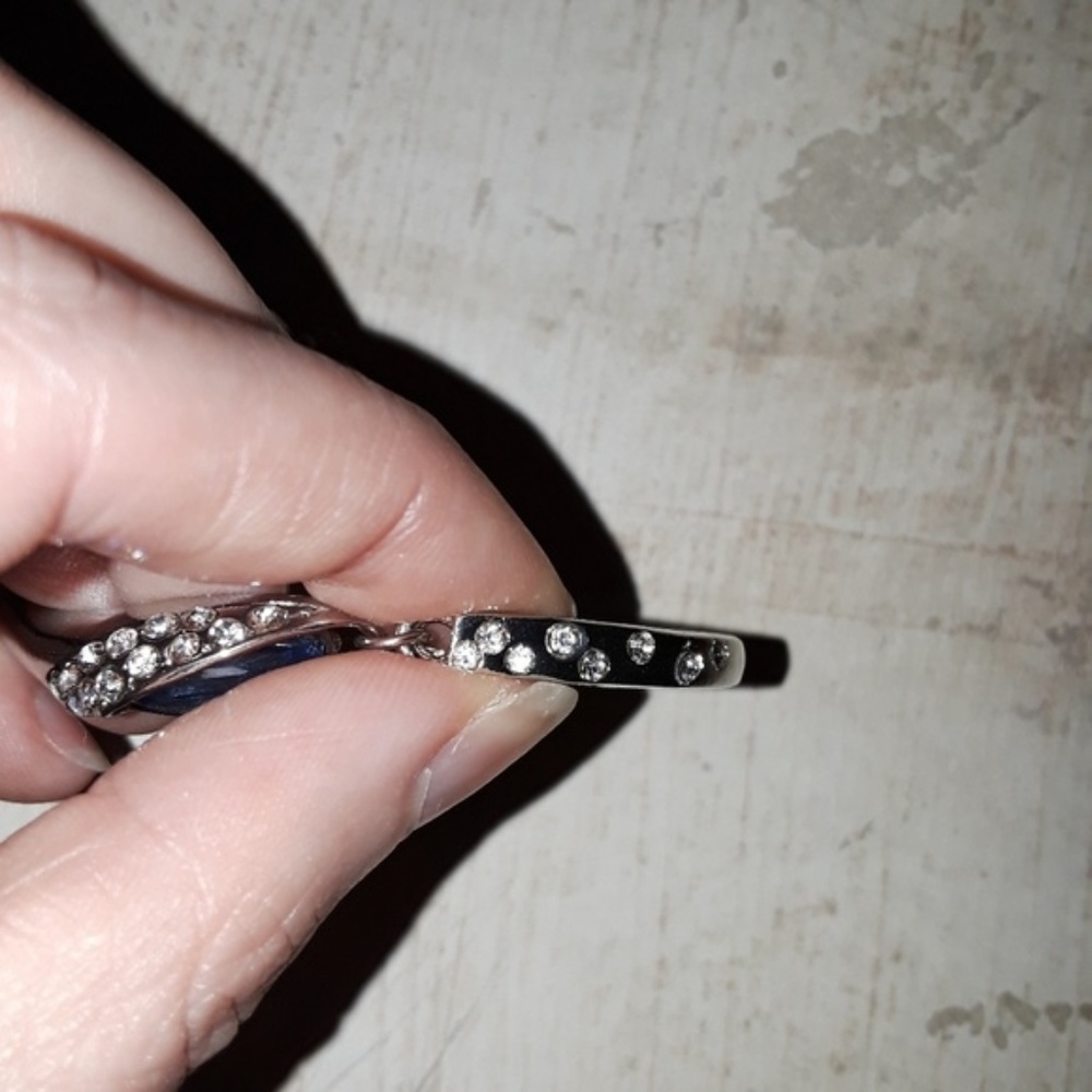 Rhinestone Blue Crystal Silver Bangle Bracelet - Picture 6 of 6